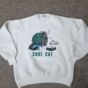 Vintage 90s Crazy Shirts Hawaii Kliban Cool Cat Ice Fishing‎ Sweatshirt Size XL